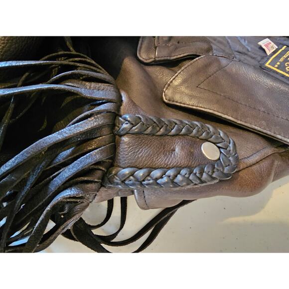 VINTAGE U.S. MADE Co. Black Leather Fringe Motorcycle Jacket Coat Men's XXL - Picture 11 of 16